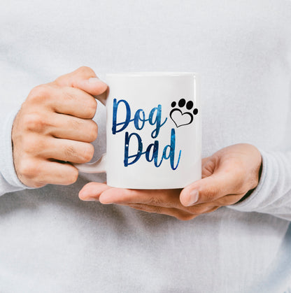 Dog Dad Mug Blue Watercolour Splash Design Dog's Name & Photo