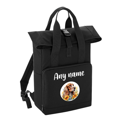 Overnighter Rucksack 14 Litres Black Wildflower Dog Breed Design