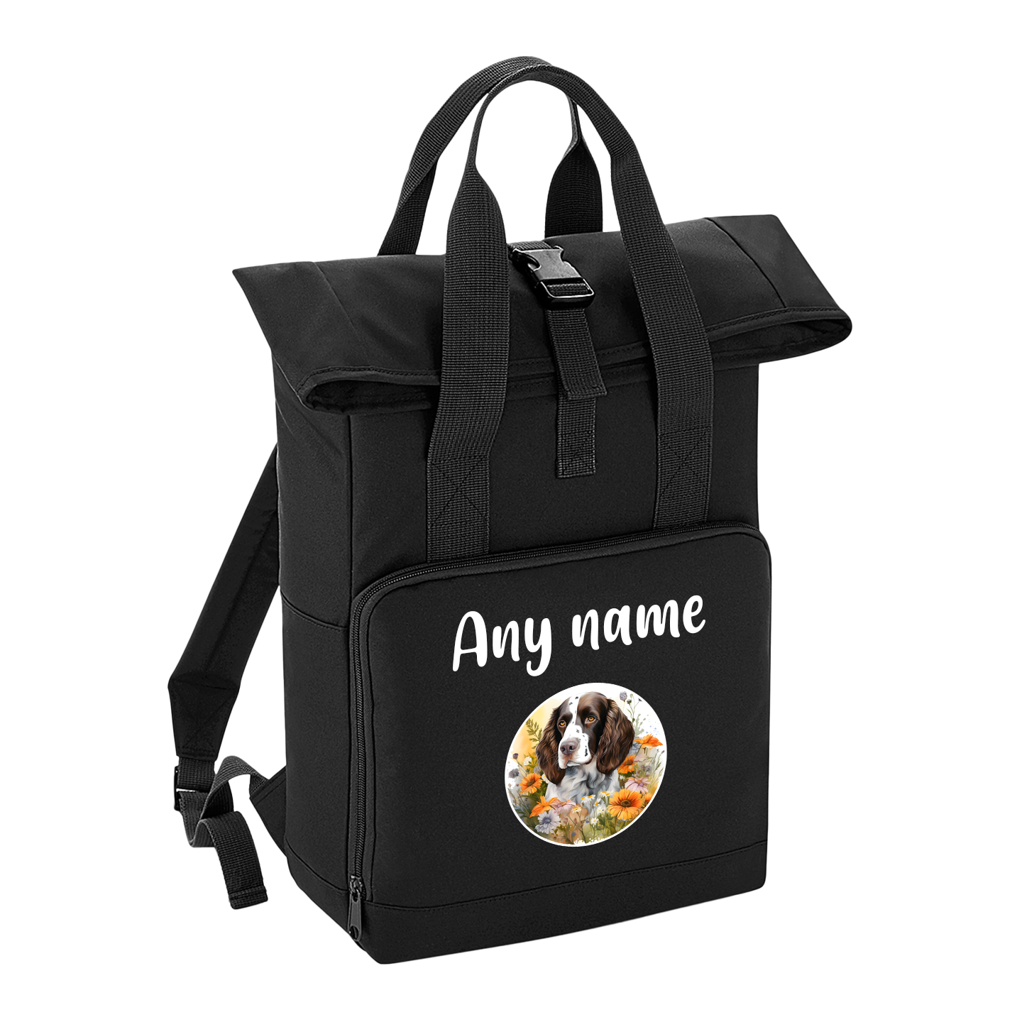 Overnighter Rucksack 14 Litres Black Wildflower Dog Breed Design