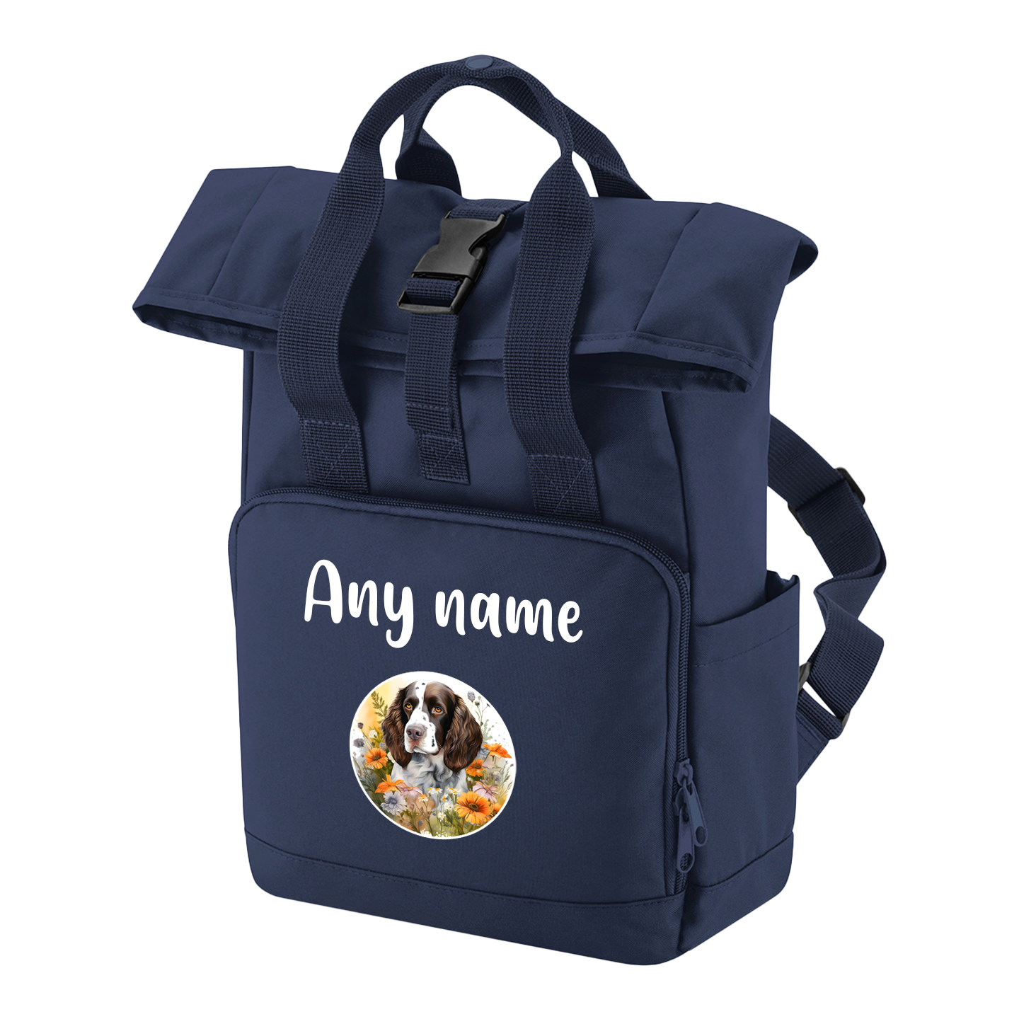 Travel Rucksack 9 Litres Navy Blue Wildflower Dog Breed Design