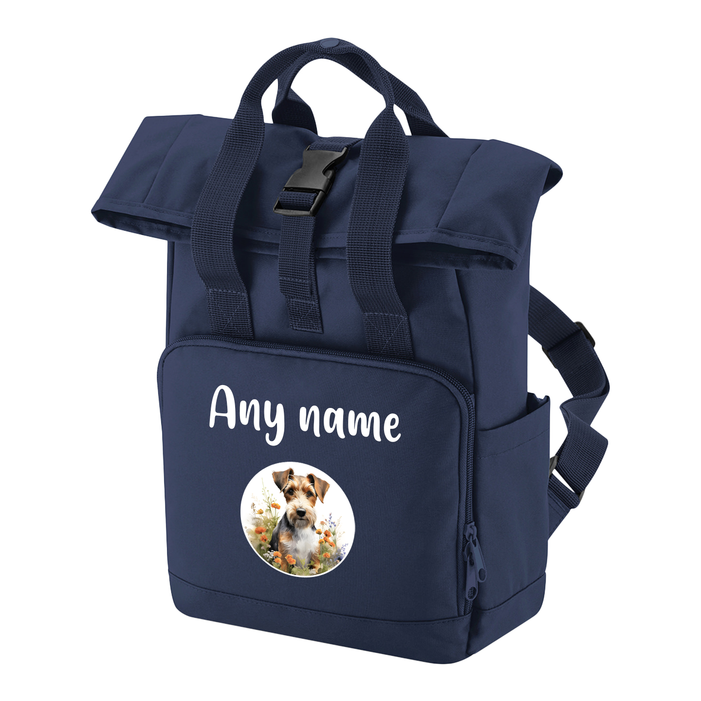 Travel Rucksack 9 Litres Navy Blue Wildflower Dog Breed Design
