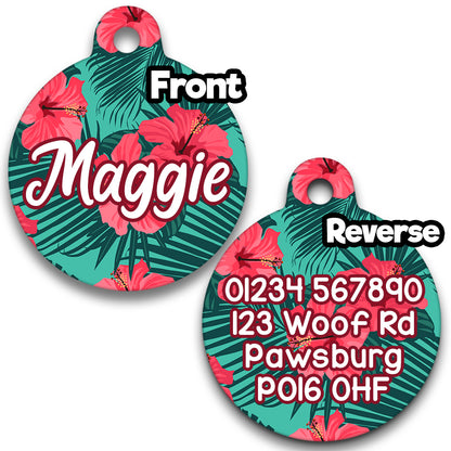 Pink Tropical Leaves - Pet ID Tag