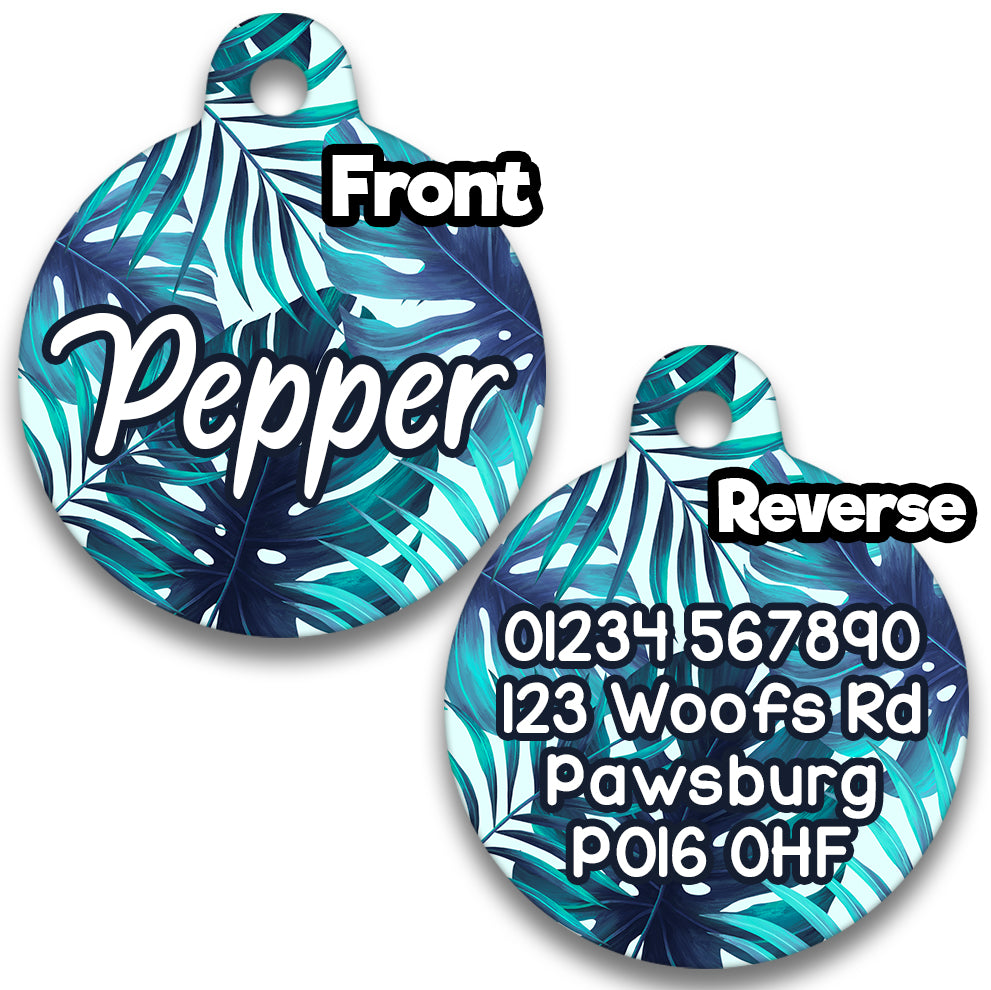 Blue Tropical Leaves - Pet ID Tag