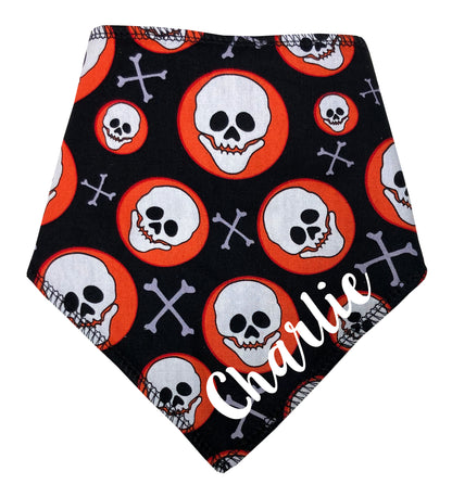 Orange Spot Skull & Crossbones Any Name Dog Bandana