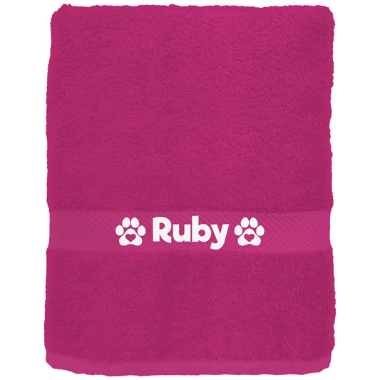 Hot Pink Cerise Pet Towel Personalised With Name or Wording