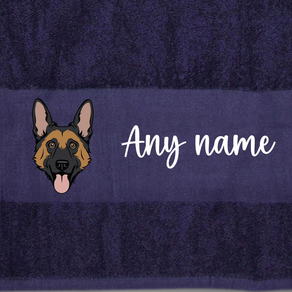 MIDNIGHT BLUE Any Pet Name And A Choice Of Dog Breed - Bath Towel