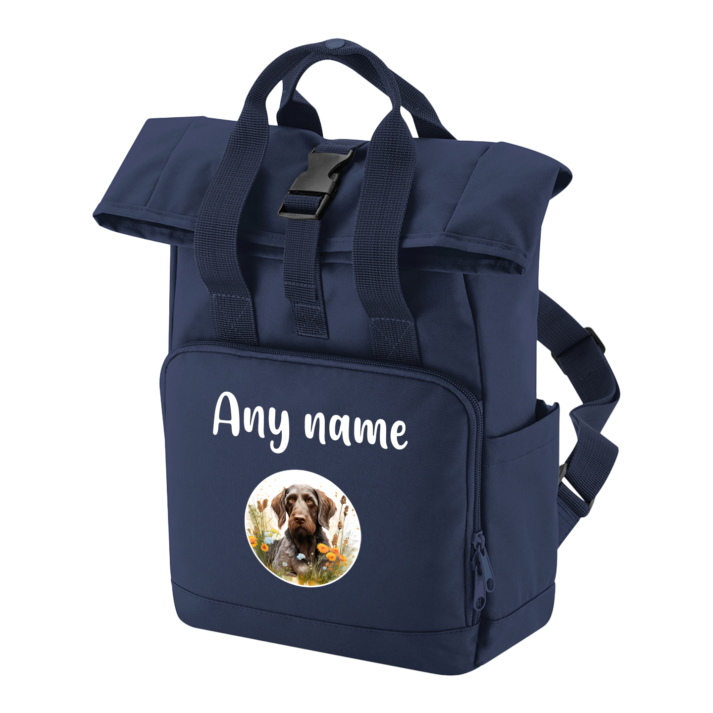 Travel Rucksack 9 Litres Navy Blue Wildflower Dog Breed Design