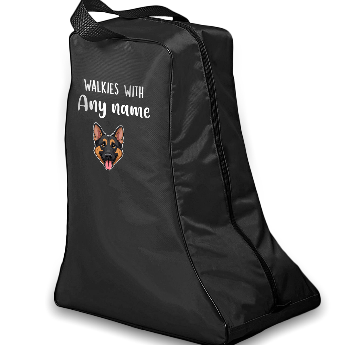 Black Walkies with Any Dog Breed Personalised with Name Welly Boot Bag