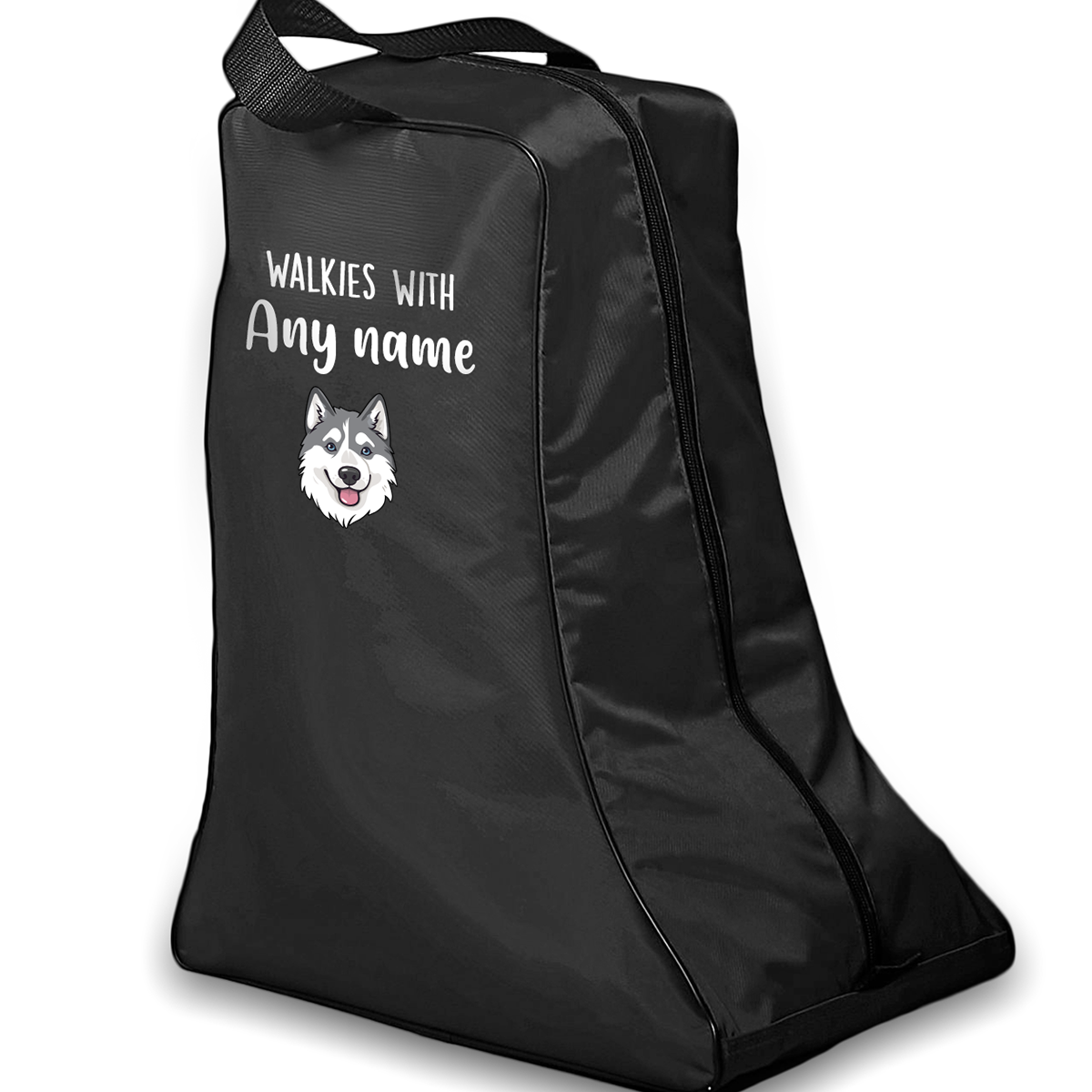 Black Walkies with Any Dog Breed Personalised with Name Welly Boot Bag