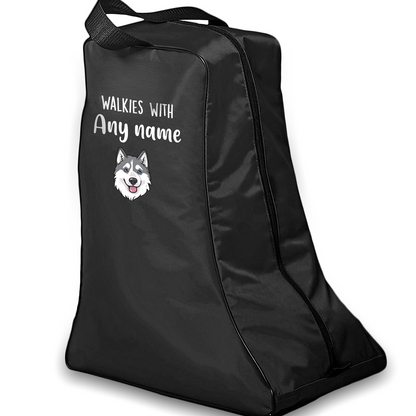 Black Walkies with Any Dog Breed Personalised with Name Welly Boot Bag