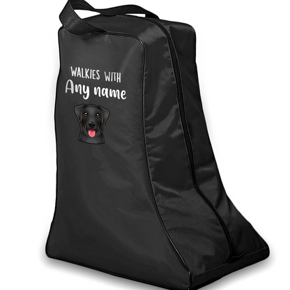 Black Walkies with Any Dog Breed Personalised with Name Welly Boot Bag