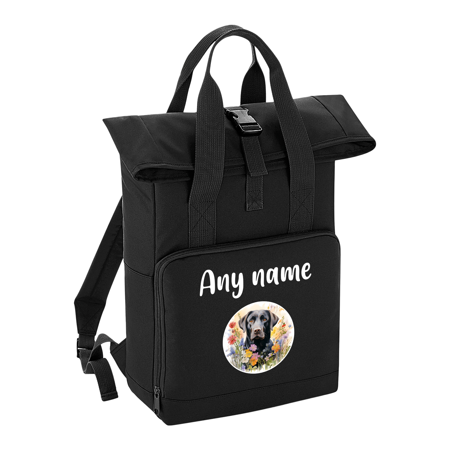 Overnighter Rucksack 14 Litres Black Wildflower Dog Breed Design
