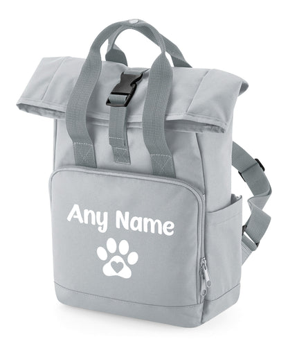 Travel Size Grey Heart & Paw Backpack With Any Name Or Wording