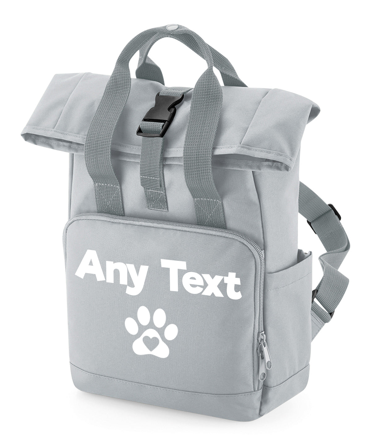 Travel Size Grey Heart & Paw Backpack With Any Name Or Wording