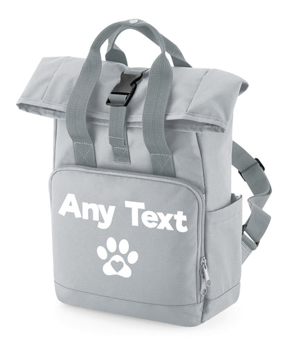 Travel Size Grey Heart & Paw Backpack With Any Name Or Wording
