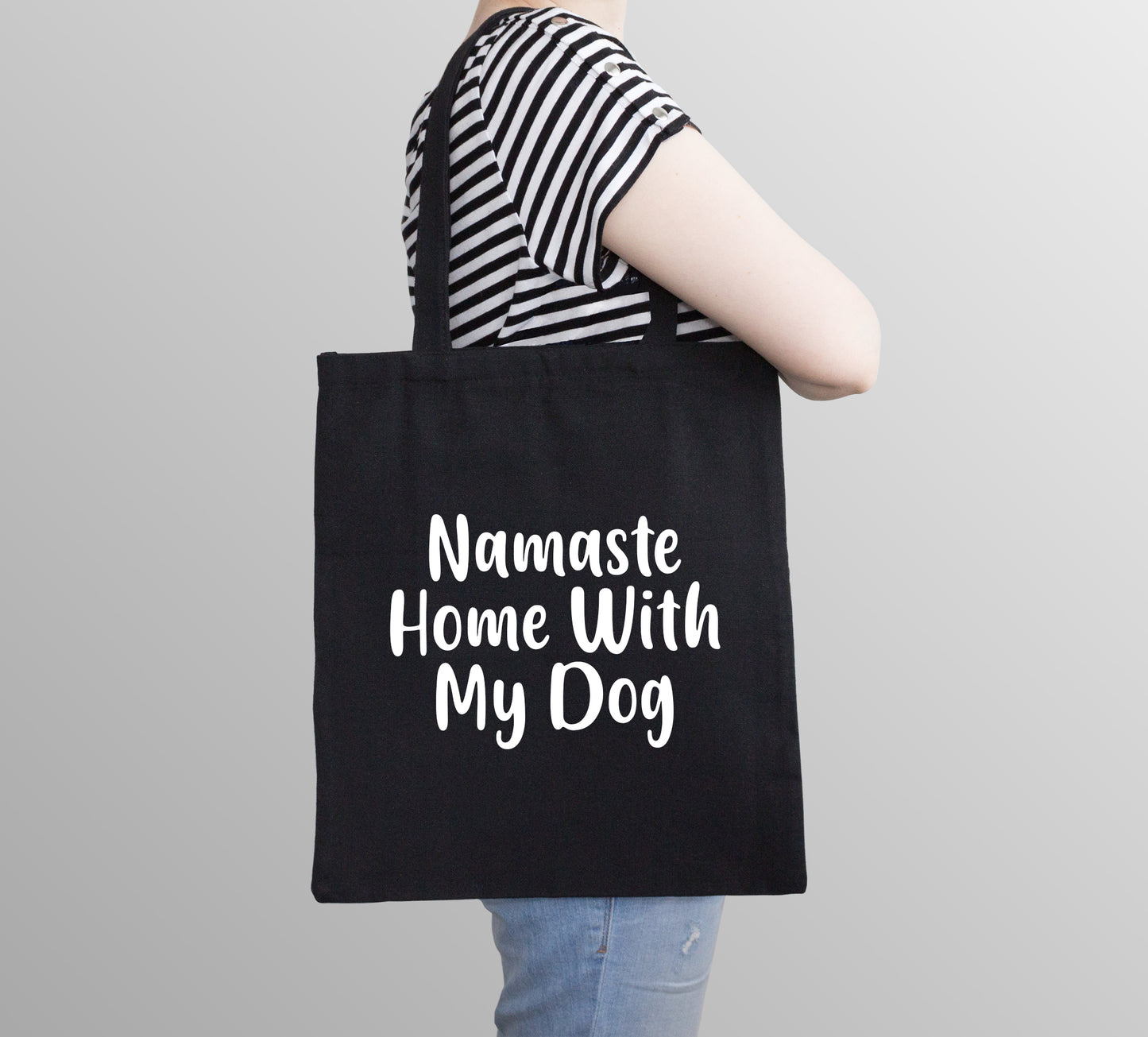 Namaste Home With My Dog Reusable Cotton Shopping Bag Tote with Long Handles