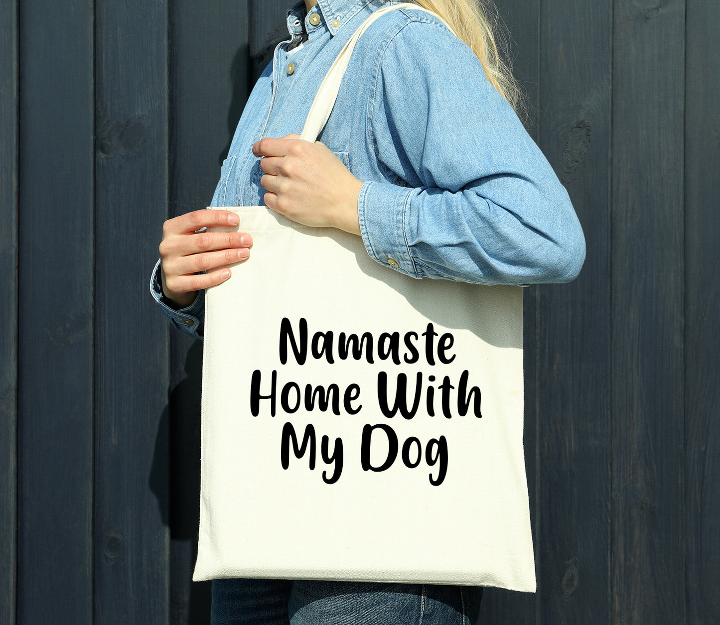 Namaste Home With My Dog Reusable Cotton Shopping Bag Tote with Long Handles