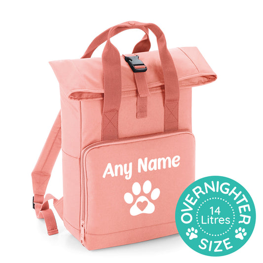 Overnight Size Pink Heart & Paw Backpack With Any Name Or Wording