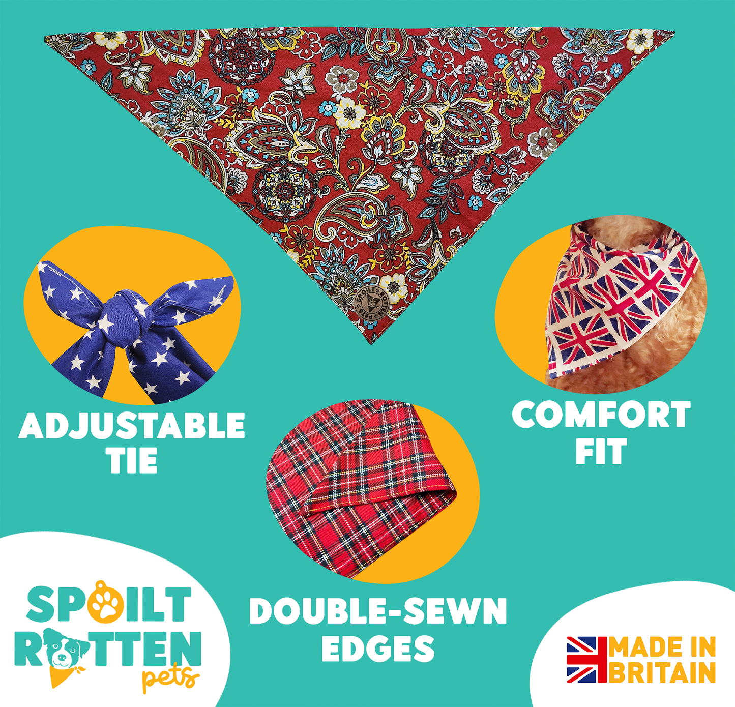 The Chester - Paisley Floral Burgundy Tied Dog Bandana