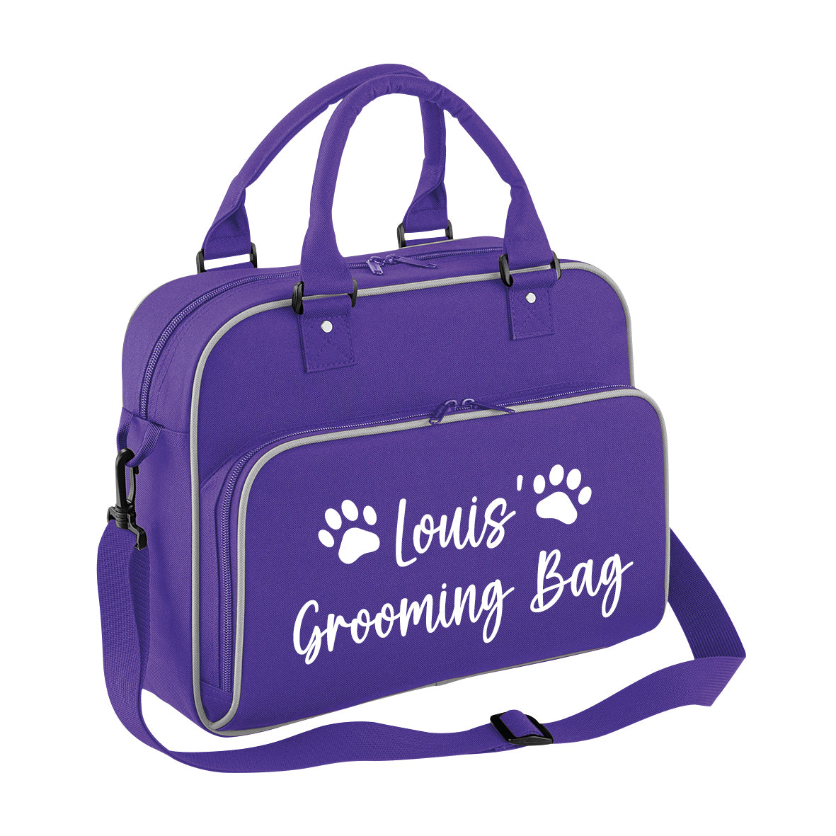 Purple Custom Grooming Bag Paw Motif Any Name