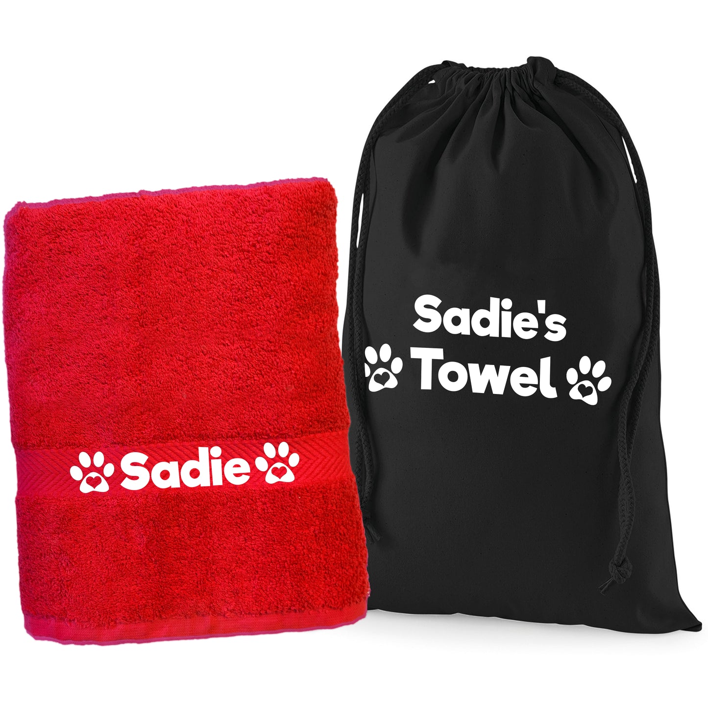 Red Pet Towel Personalised With Name or Wording