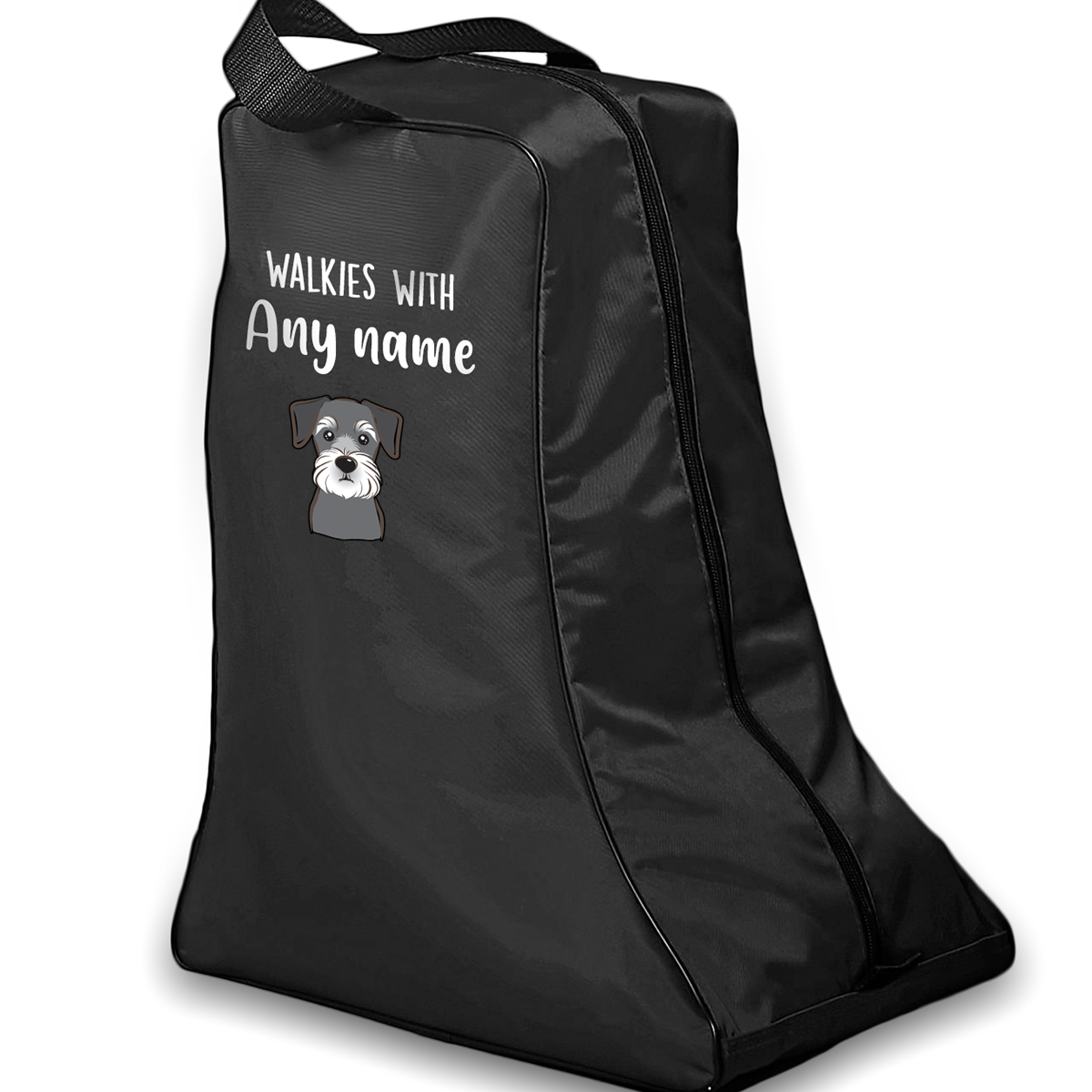 Black Walkies with Any Dog Breed Personalised with Name Welly Boot Bag