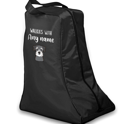 Black Walkies with Any Dog Breed Personalised with Name Welly Boot Bag