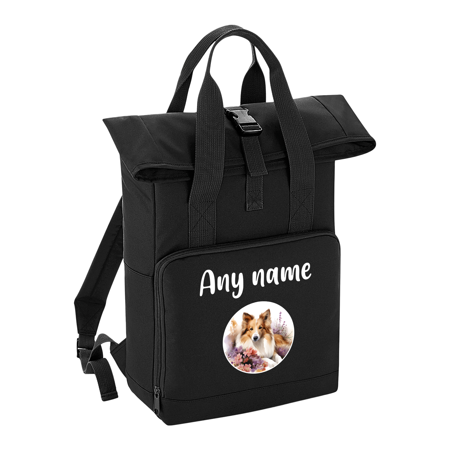 Overnighter Rucksack 14 Litres Black Wildflower Dog Breed Design