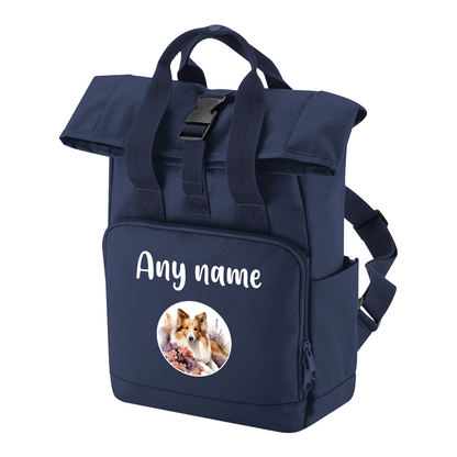 Travel Rucksack 9 Litres Navy Blue Wildflower Dog Breed Design