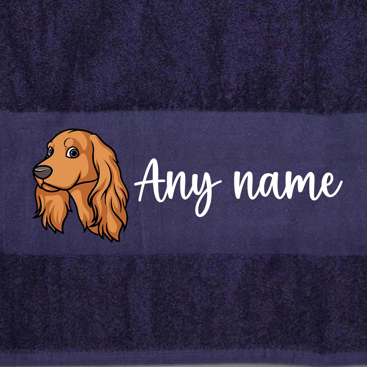 MIDNIGHT BLUE Any Pet Name And A Choice Of Dog Breed - Bath Towel