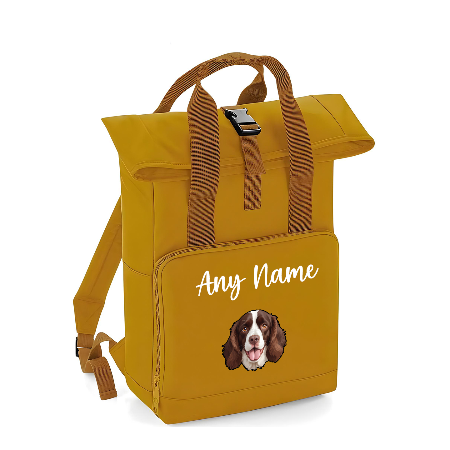 Overnighter Rucksack 14 Litres Mustard Gold Any Breed Backpack With Custom Personalised Dog Name