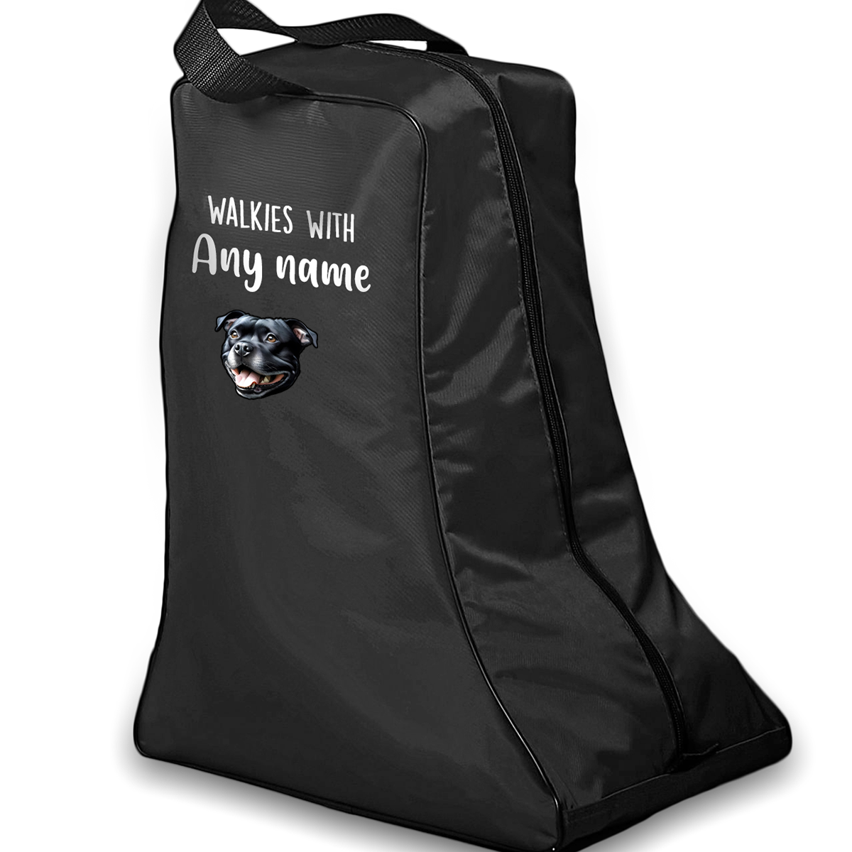 Black Walkies with Any Dog Breed Personalised with Name Welly Boot Bag