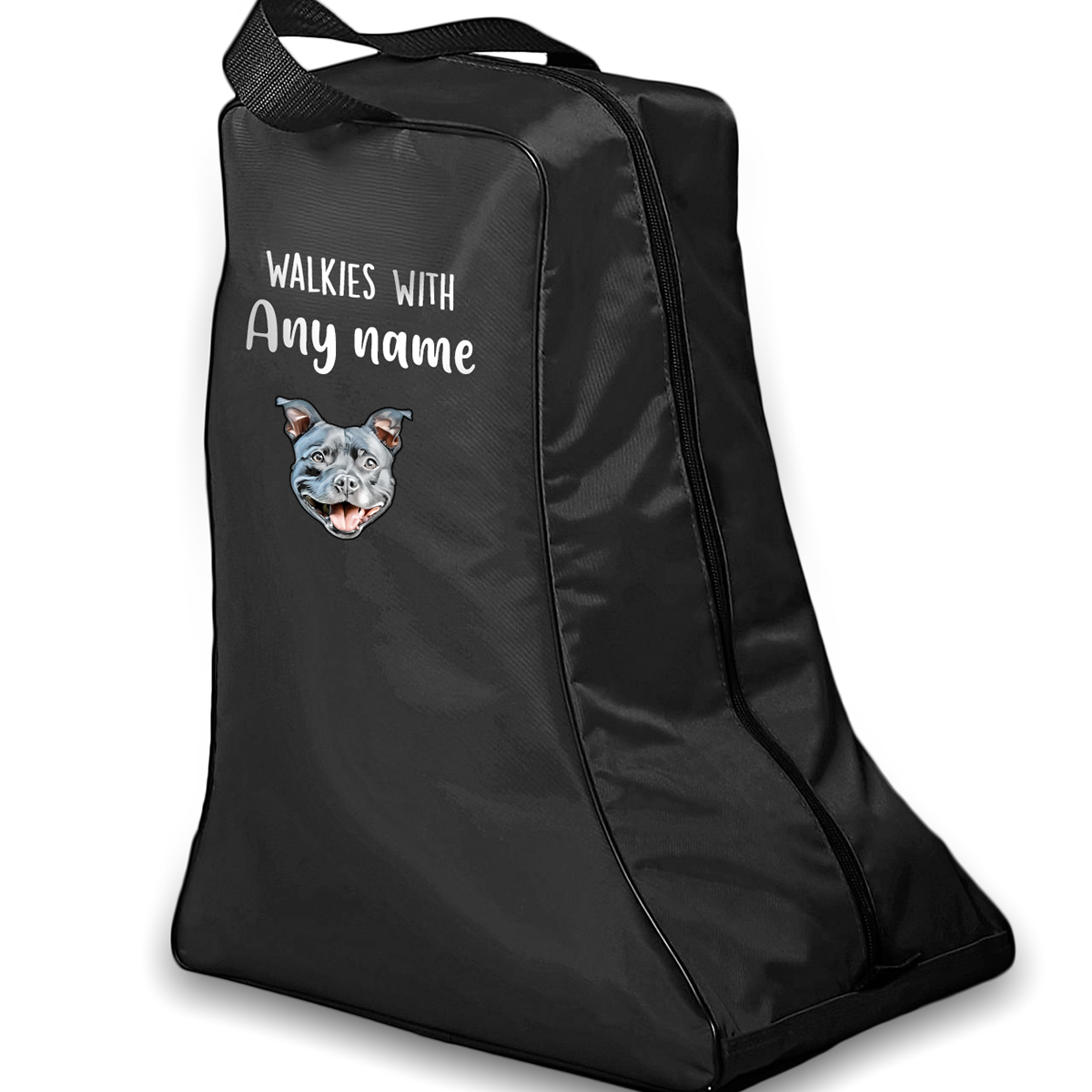 Black Walkies with Any Dog Breed Personalised with Name Welly Boot Bag
