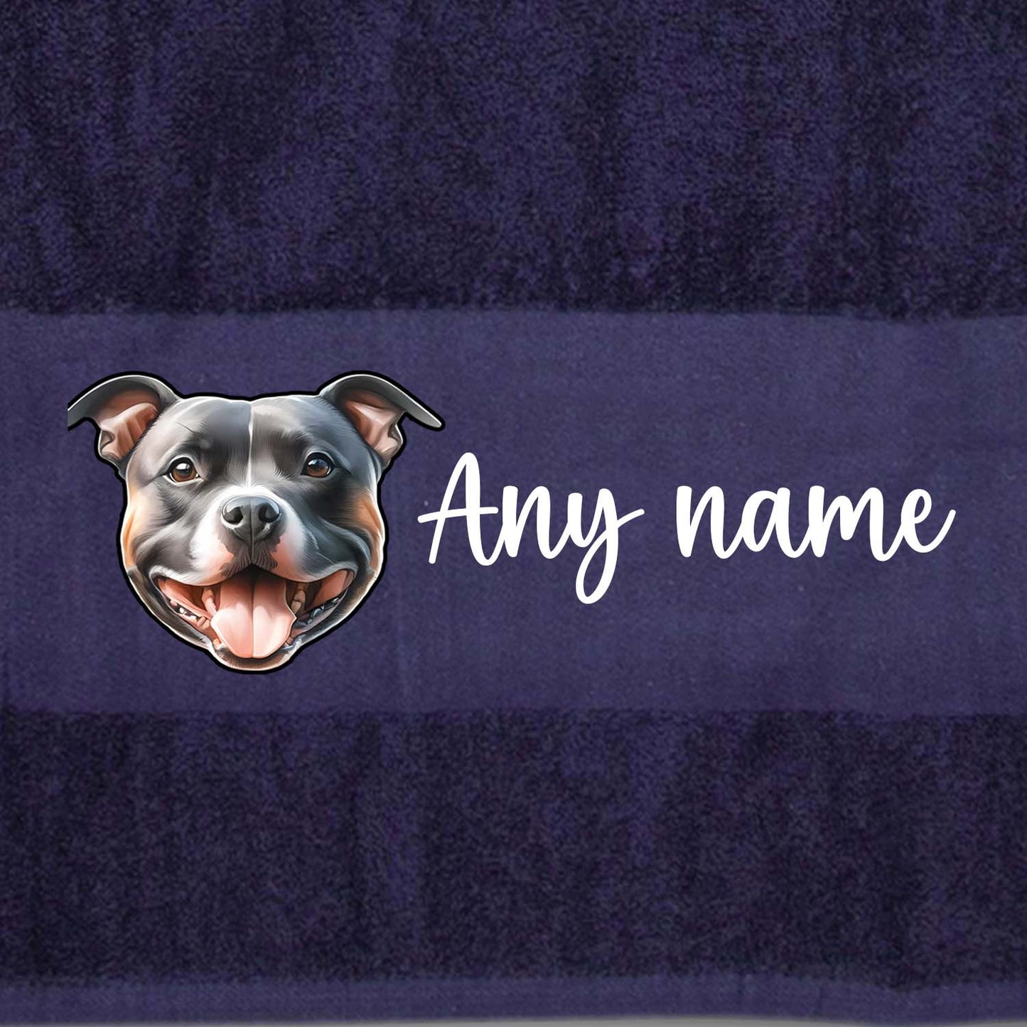 MIDNIGHT BLUE Any Pet Name And A Choice Of Dog Breed - Bath Towel