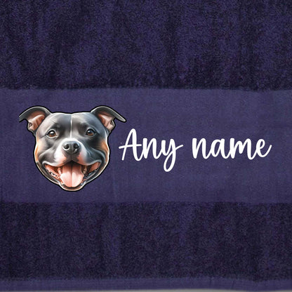MIDNIGHT BLUE Any Pet Name And A Choice Of Dog Breed - Bath Towel