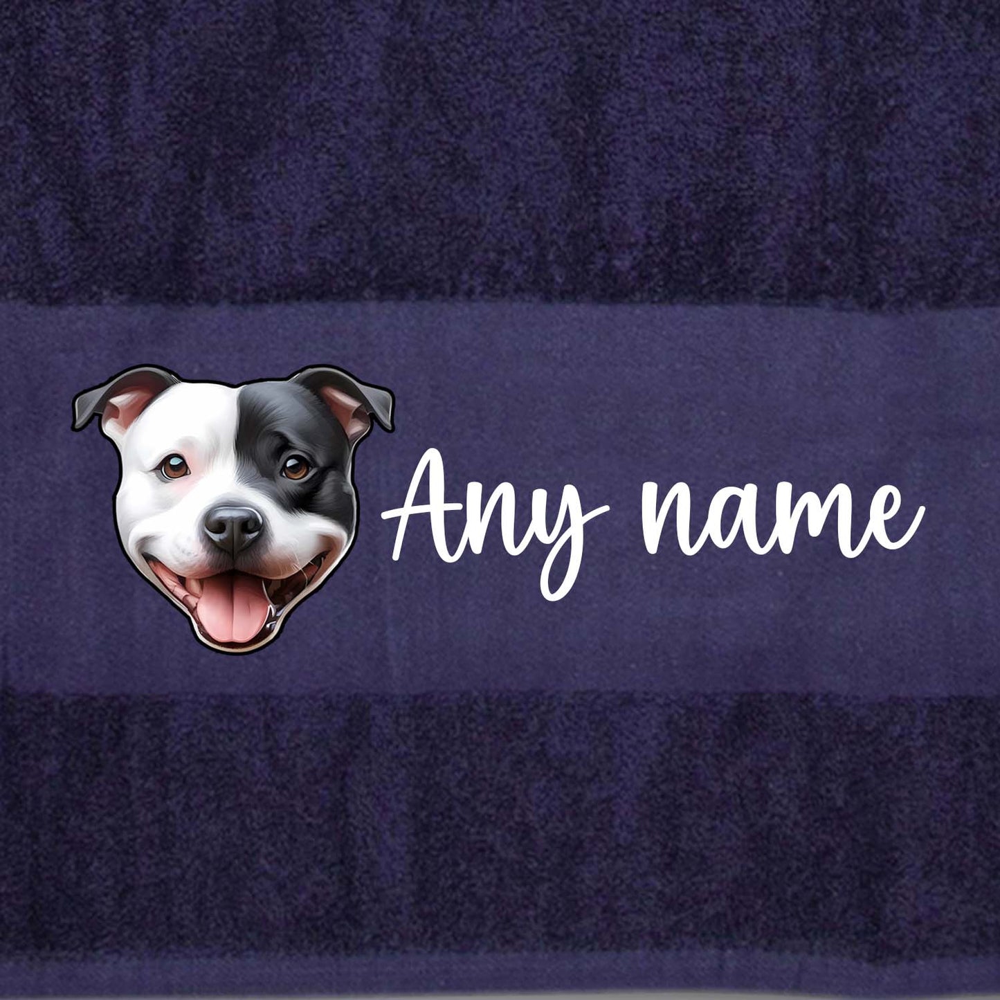 MIDNIGHT BLUE Any Pet Name And A Choice Of Dog Breed - Bath Towel