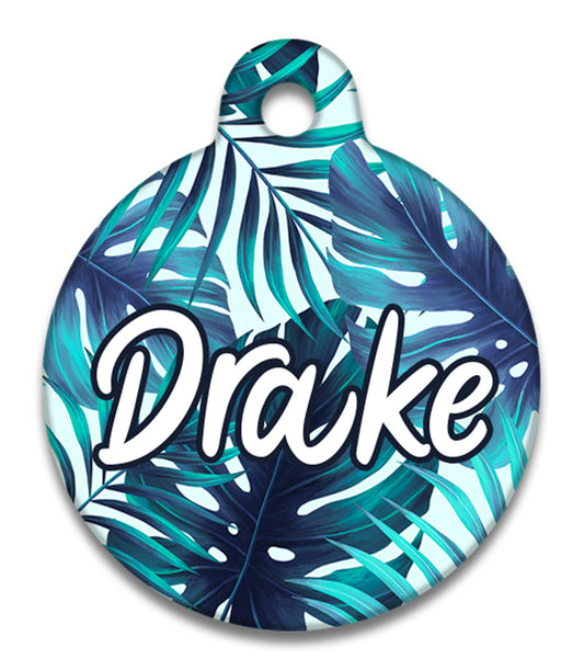 Blue Tropical Leaves - Pet ID Tag