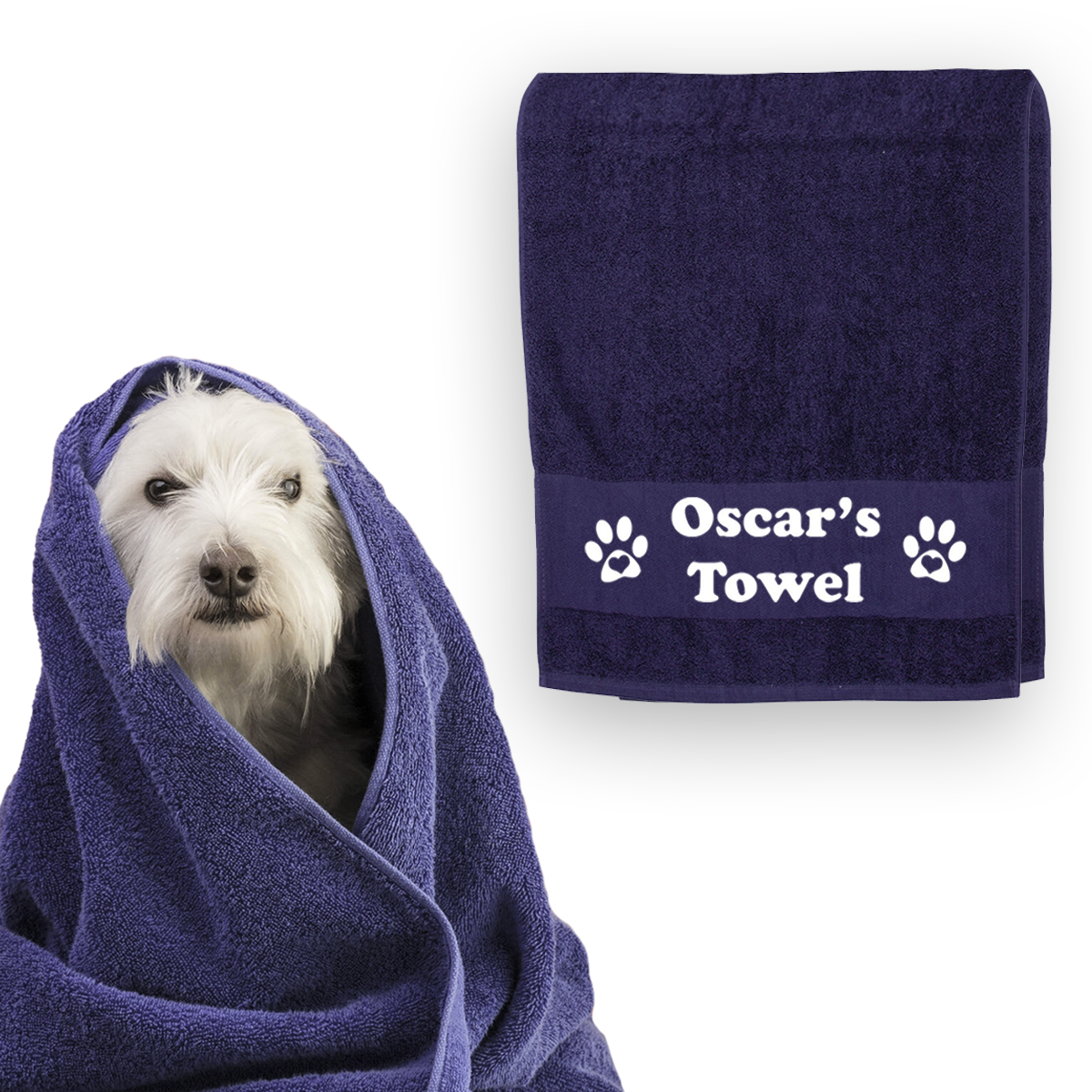 Navy Blue Personalised Dog Paw Towel - Any Name or Wording