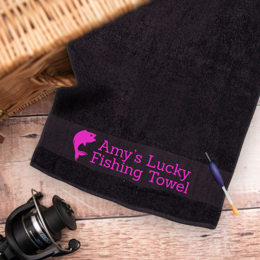 Black Fishing Towel Personalised Printed Towel - Any Name or Wording