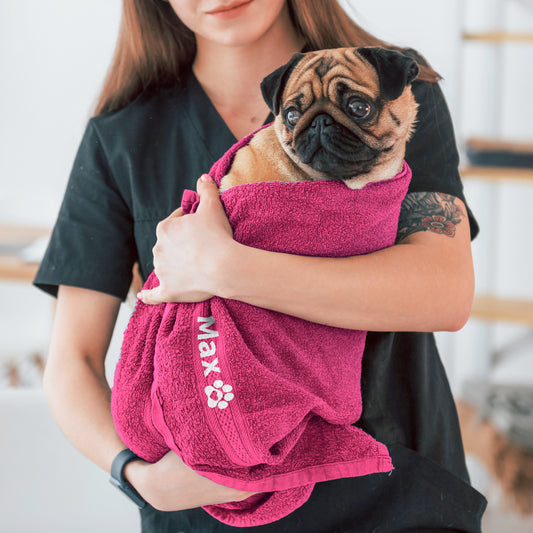 Hot Pink Cerise Pet Towel Personalised With Name or Wording