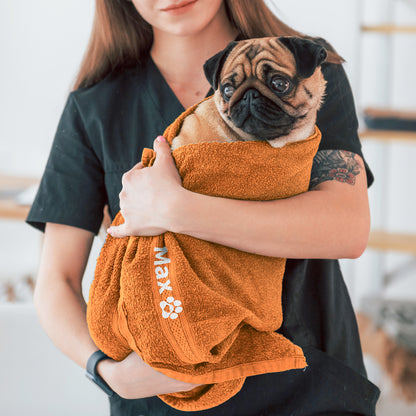 Orange Pet Towel Personalised With Name or Wording