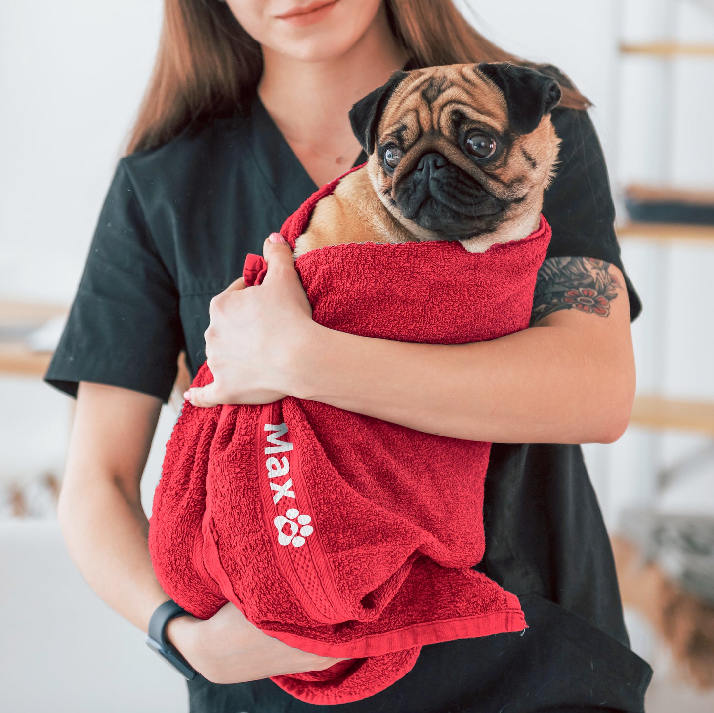 Red Pet Towel Personalised With Name or Wording