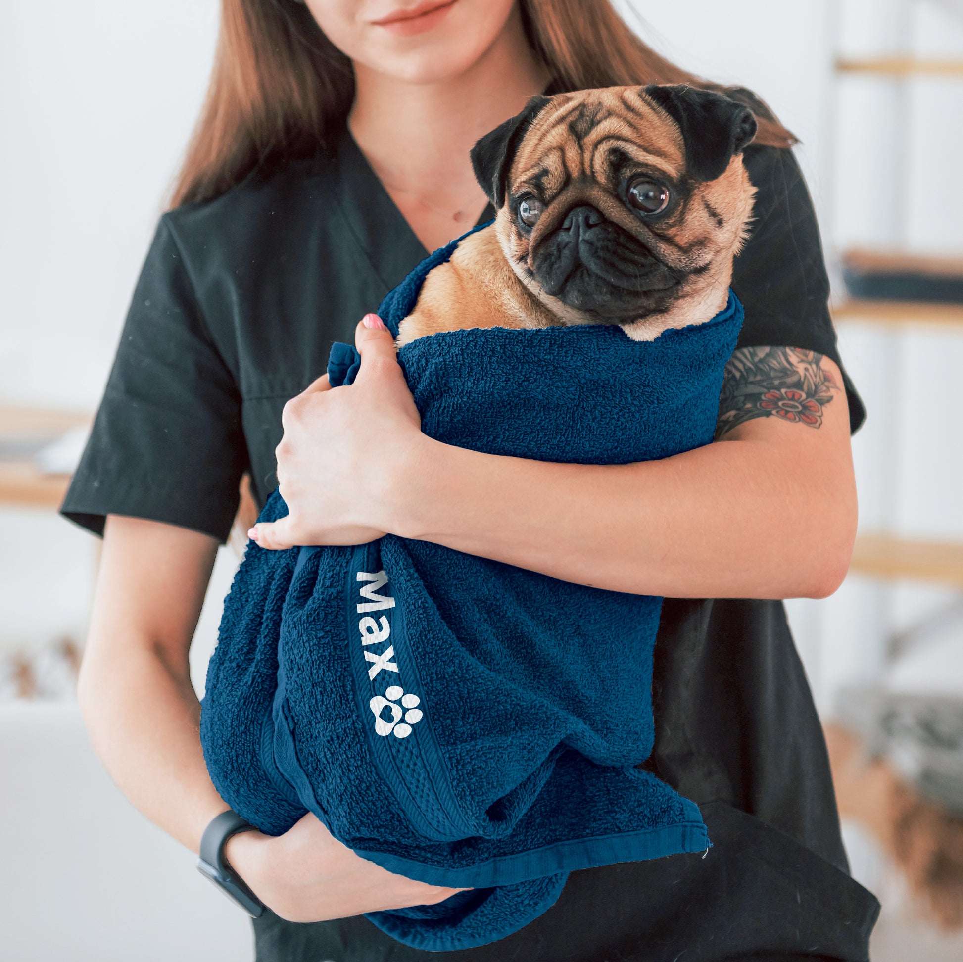 Royal Blue Pet Towel Personalised With Name or Wording