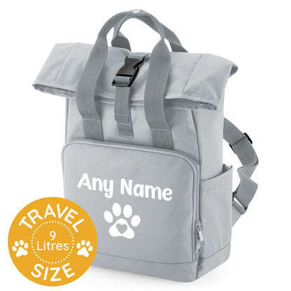 Travel Size Grey Heart & Paw Backpack With Any Name Or Wording
