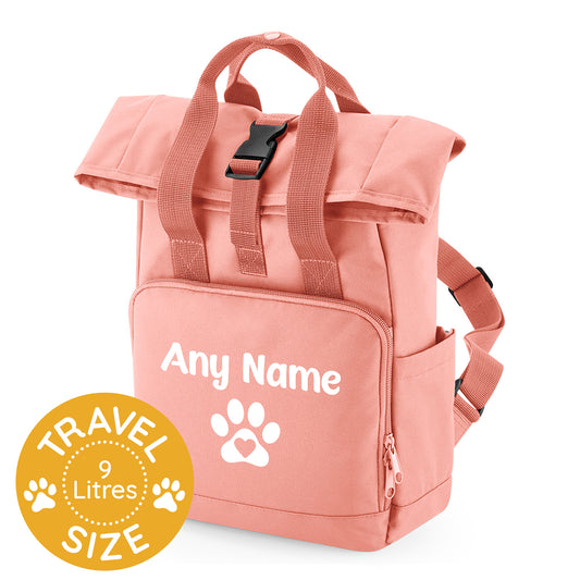 Travel Size Peach Pink Heart & Paw Backpack With Any Name Or Wording