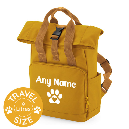 Travel Size Mustard Heart & Paw Backpack With Any Name Or Wording