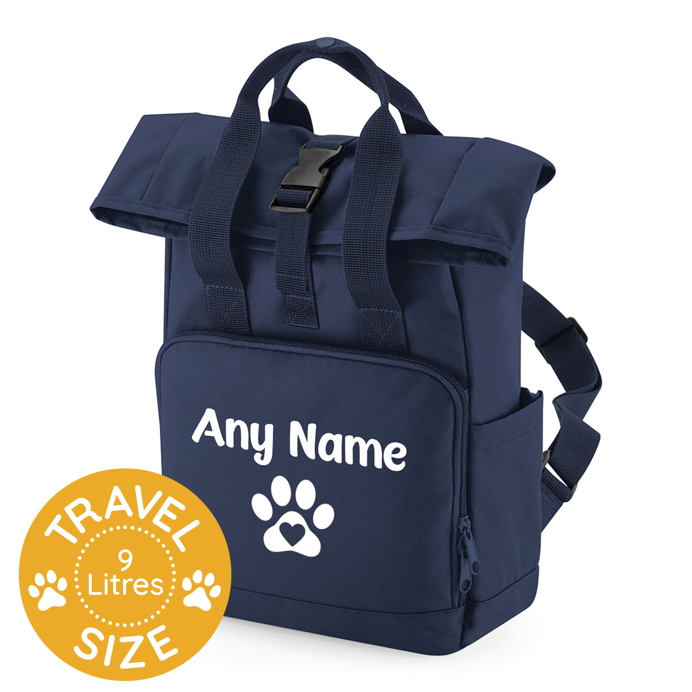 Travel Size Navy Heart & Paw Backpack With Any Name Or Wording