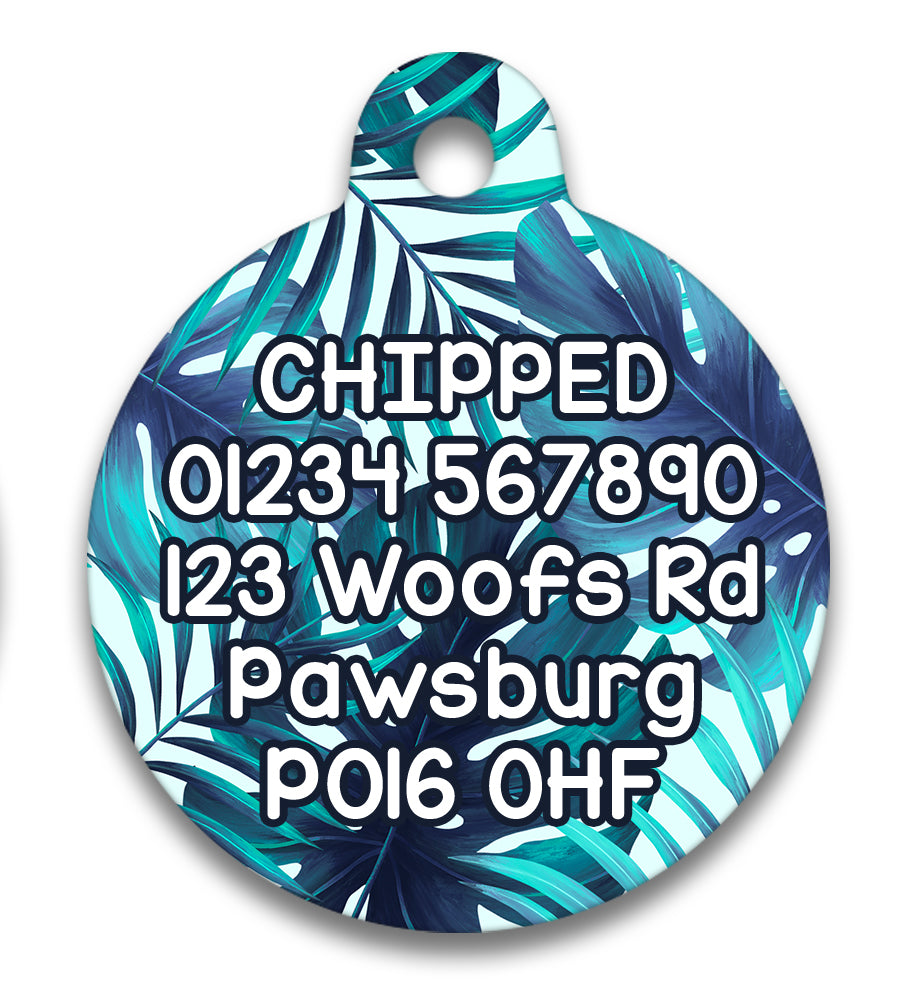 Blue Tropical Leaves - Pet ID Tag