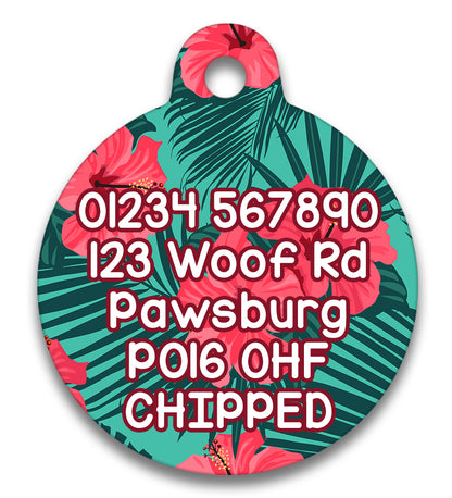 Pink Tropical Leaves - Pet ID Tag