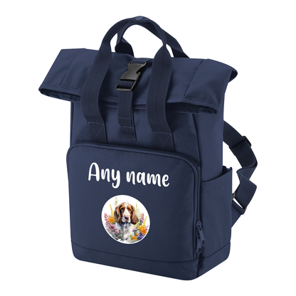 Travel Rucksack 9 Litres Navy Blue Wildflower Dog Breed Design